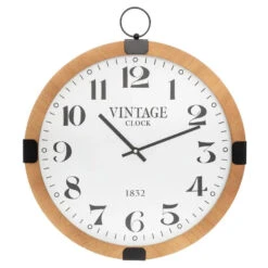 Atmosphera Wandklok/muur Klok Vintage - D38 Cm - Hout - Naturel