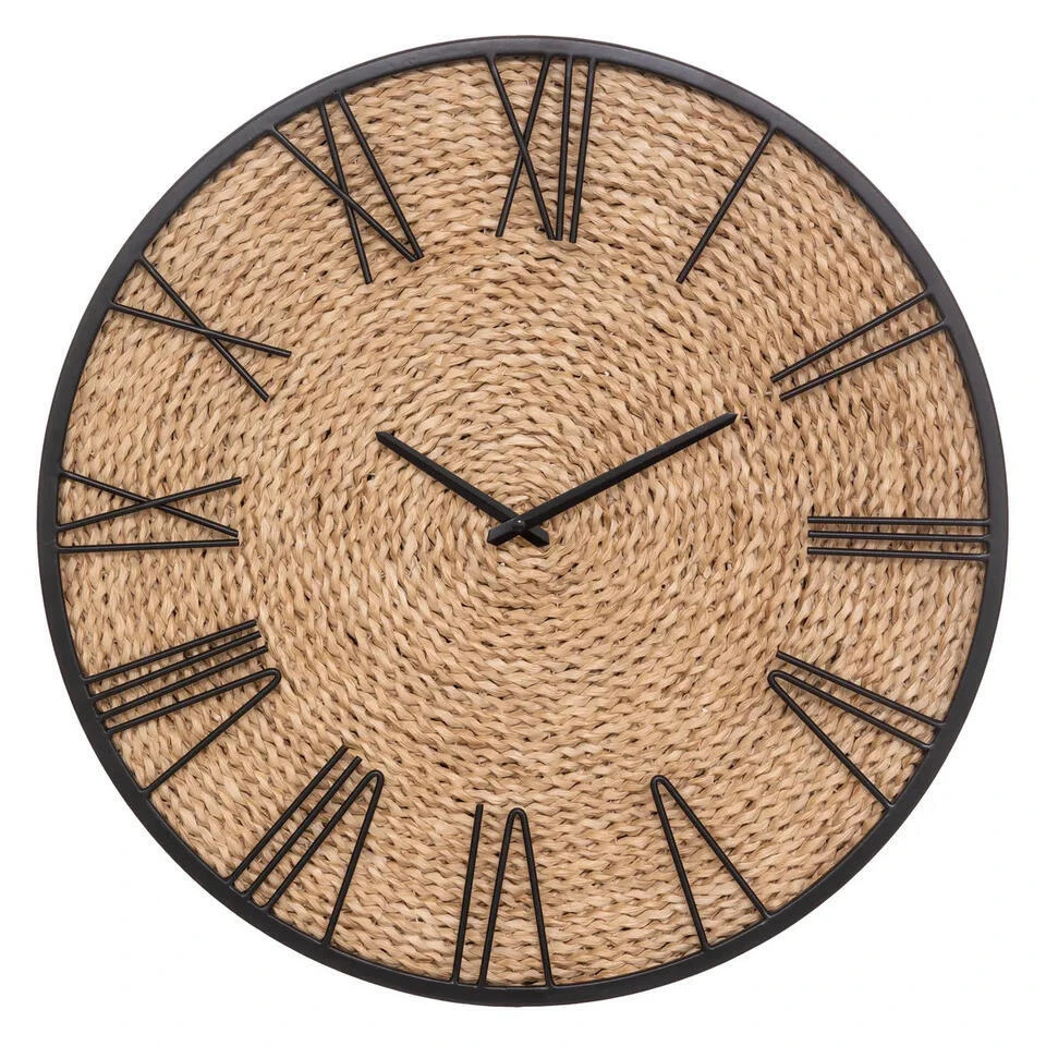 Atmosphera Wandklok/muur Klok Mumbai - D50 Cm - Metaal/jute 1 Atmosphera Wandklok/muur Klok Mumbai - D50 Cm - Metaal/jute