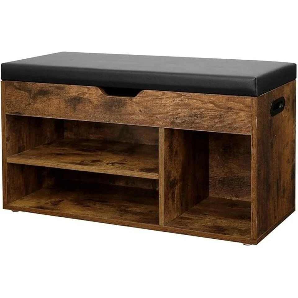 Gestoffeerde Schoenenbank - 3 Open Compartimenten - Vintage 1 Gestoffeerde Schoenenbank - 3 Open Compartimenten - Vintage