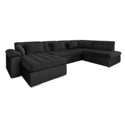 Meubella - Hoekbank Nicoreta - Zwart - Leer - Stof - Links