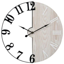 Merkloos Ostaria Wandklok/muur Klok - D50 Cm - Metaal/hout - Naturel/zwart