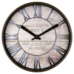 Merkloos Ostaria Wandklok/muur Klok - Stationsklok - D20 Cm - Houtlook