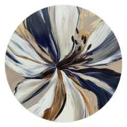 Glasschilderij Glamour Bloem - Ø 70cm - Blauw