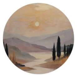 Glasschilderij Landschap I - Ø 50cm - Bruin