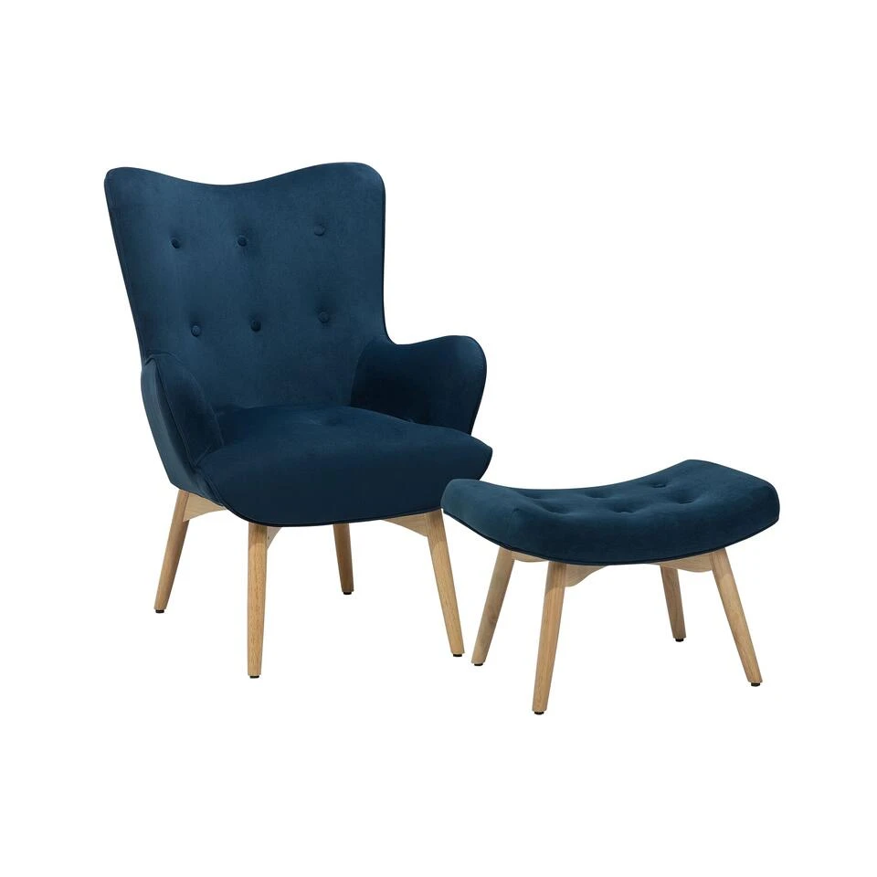 Beliani Fauteuil VEJLE - Blauw Fluweel 1 Beliani Fauteuil VEJLE - Blauw Fluweel