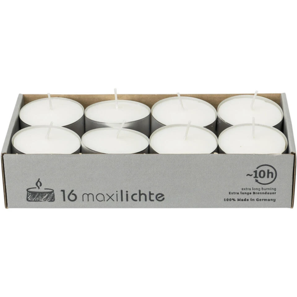 Enlightening Candles Waxinelichtjes - Maxi - 16x - Wit - 10 Branduren 1 Enlightening Candles Waxinelichtjes - Maxi - 16x - Wit - 10 Branduren