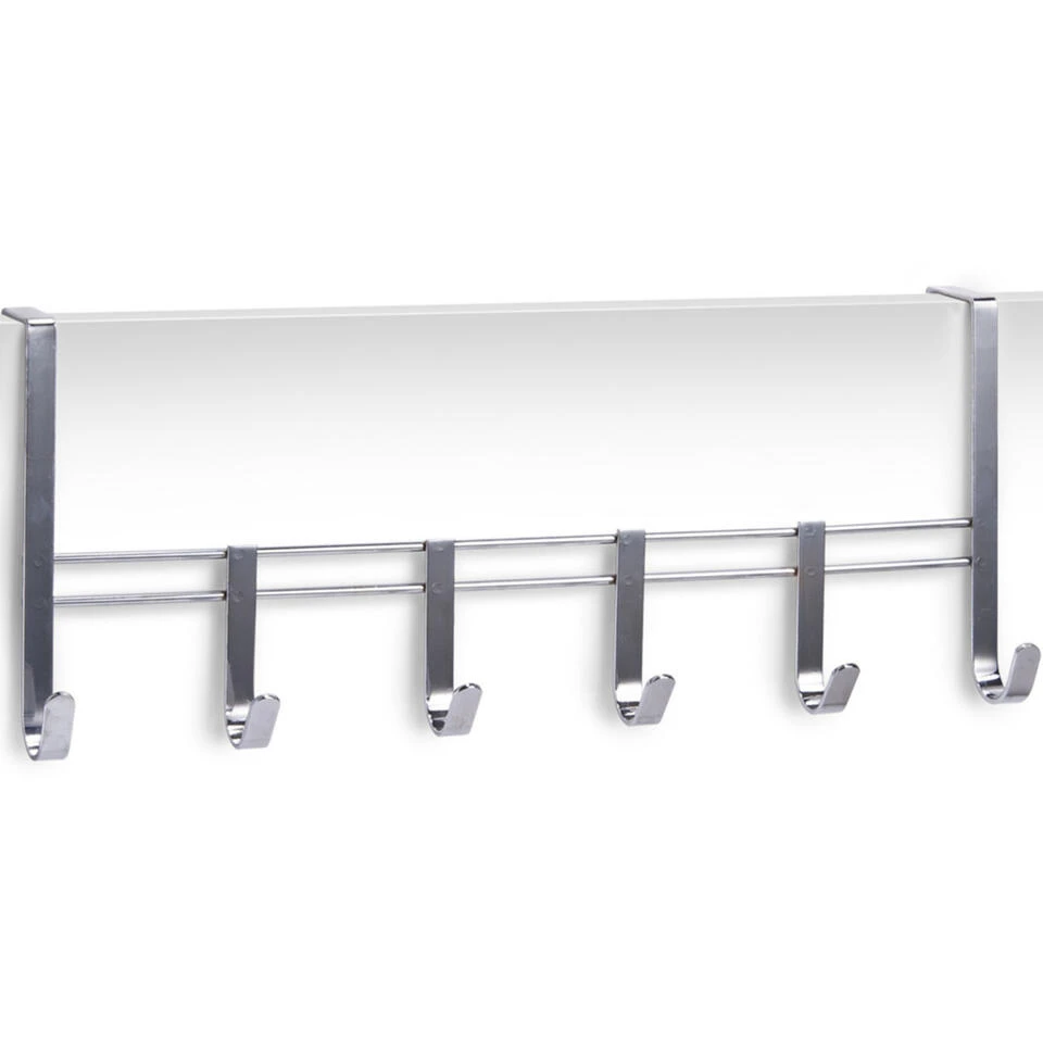 Zilveren Badkamerdeur/kastdeur Kapstok Met 6 Haken 51 Cm 1 Zilveren Badkamerdeur/kastdeur Kapstok Met 6 Haken 51 Cm