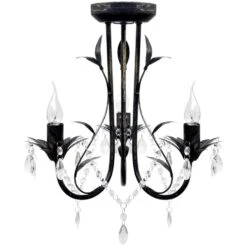 VIDAXL Kroonluchter Art Nouveau Metaal Kristallen Kralen 3 Gloeilampen Zwart