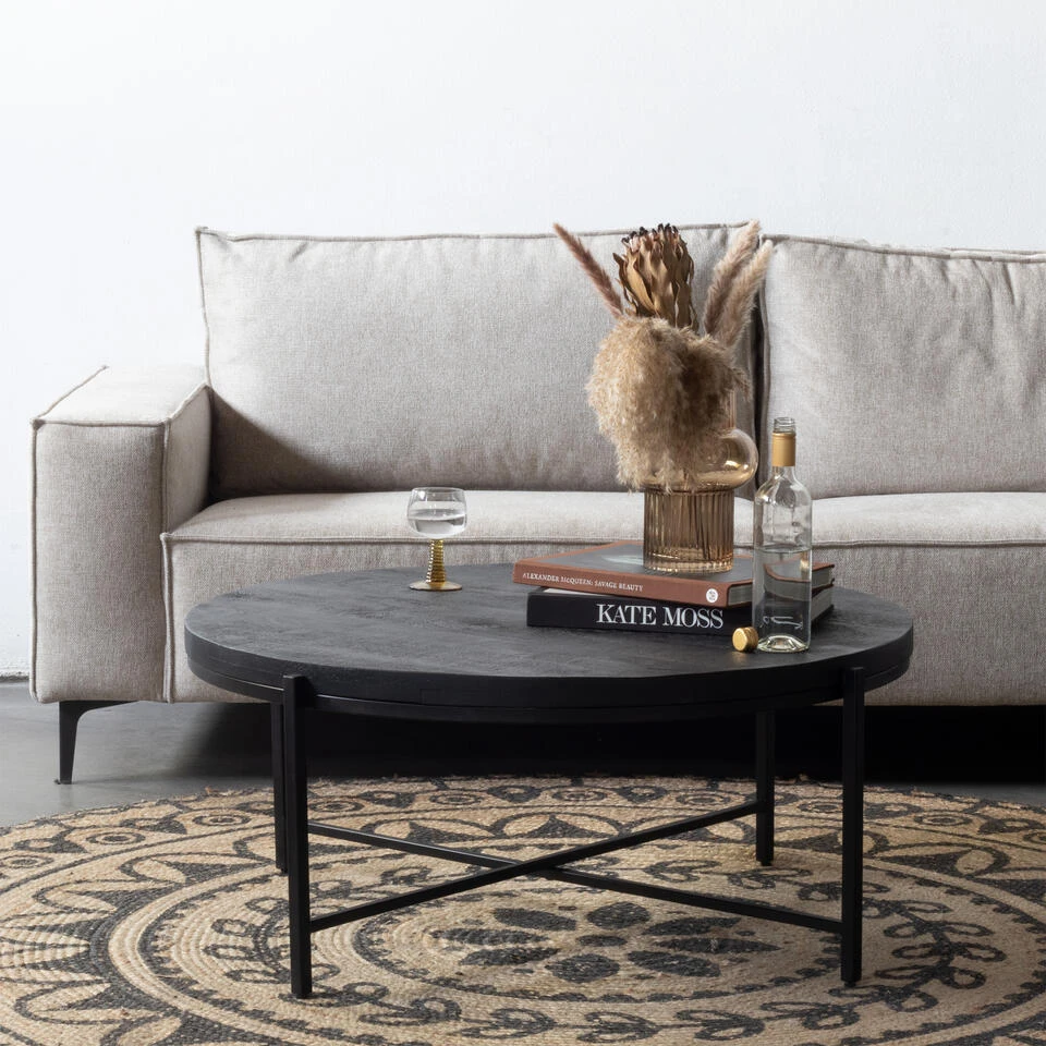 Salontafel Zwart Hout/IJzer - 100x100x42cm - Mariska 5 Salontafel Zwart Hout/IJzer - 100x100x42cm - Mariska - Afbeelding 5