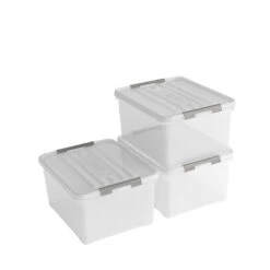 Curver Handy+ Opbergbox - 35L - 3 Stuks - Transparant Met Deksel