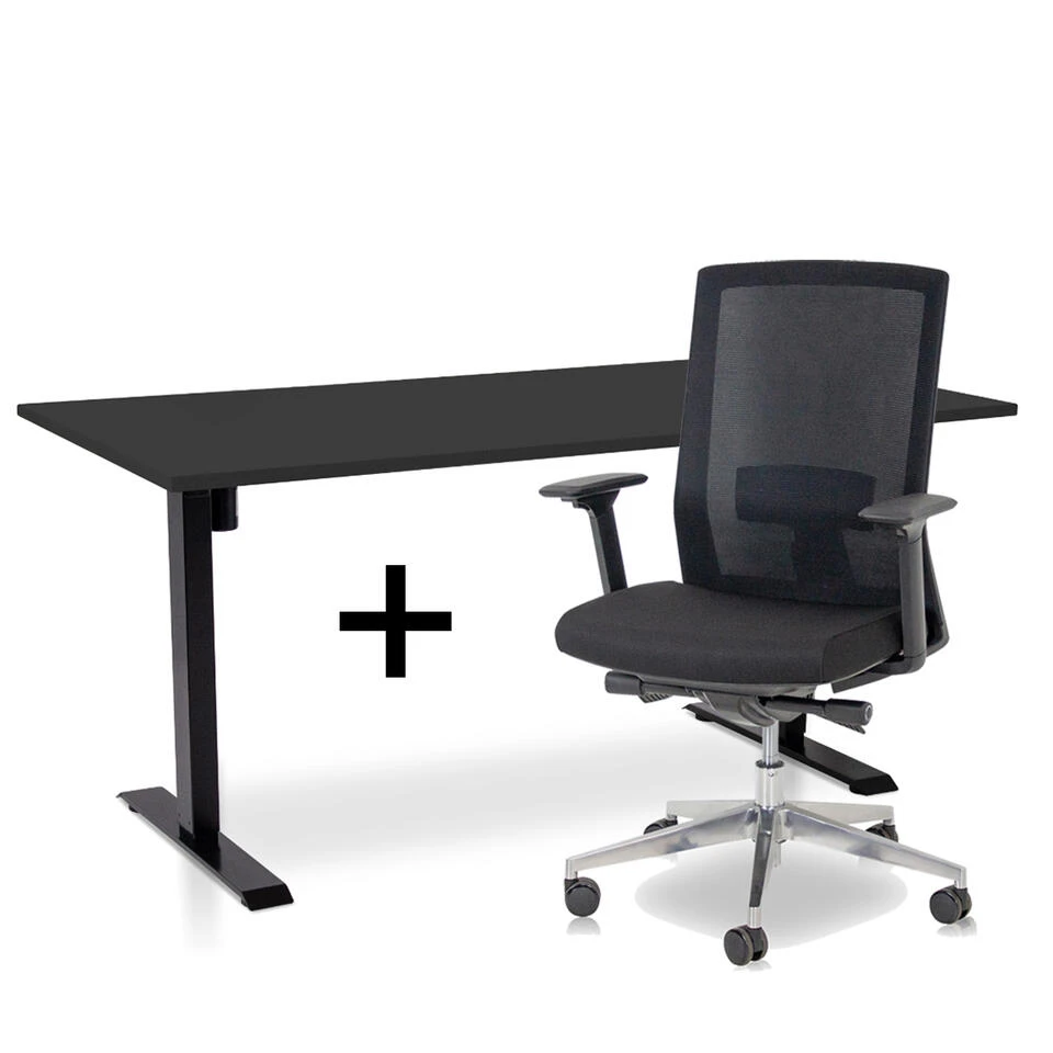 MRC EASY Set - Zit-sta Bureau + Bureaustoel - 160x80 - Zwart 1 MRC EASY Set - Zit-sta Bureau + Bureaustoel - 160x80 - Zwart