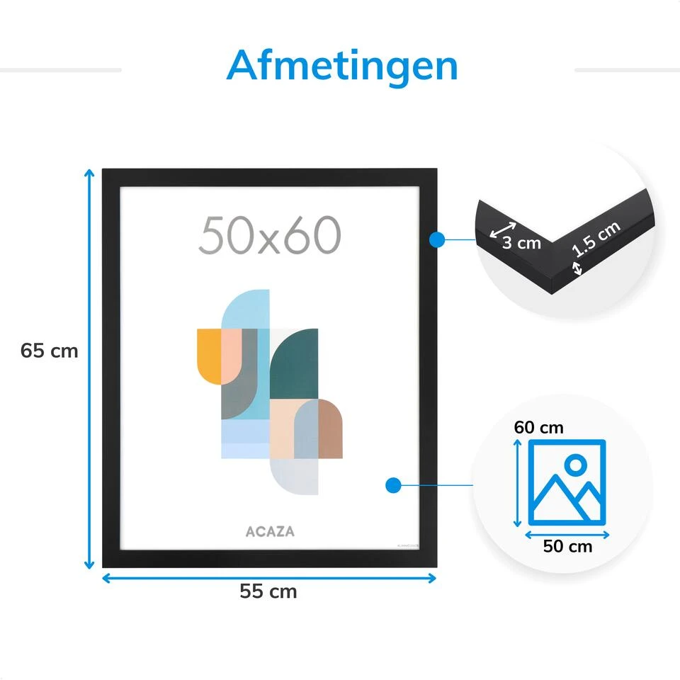 Fotokader - Fotolijst - Wissellijst - 50x60 Cm - MDF - Zwart 3 Fotokader - Fotolijst - Wissellijst - 50x60 Cm - MDF - Zwart - Afbeelding 3