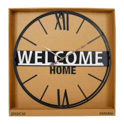 Merkloos Ostaria Wandklok/muur Klok - 50cm - Welcome Home - Metaal - Zwart -Leenbakker Winkel 253c320fe5f6445587b967a869d987c1