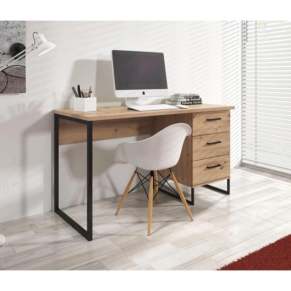 Meubella - Bureau Saturn - Eiken - Zwart - 138 Cm 2 Meubella - Bureau Saturn - Eiken - Zwart - 138 Cm - Afbeelding 2