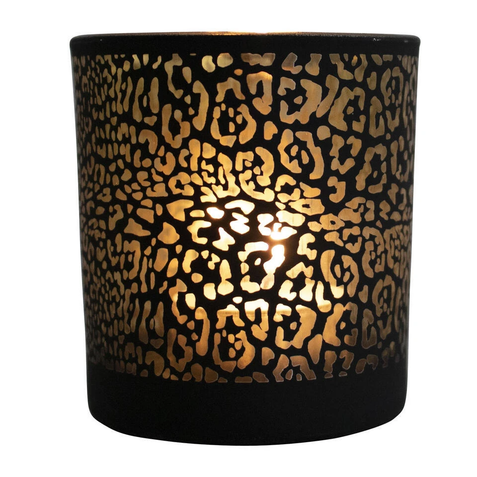 Mars & More Waxinelichthouder - Zwart - Glas - Jaguar Print - 18vcm 2 Mars & More Waxinelichthouder - Zwart - Glas - Jaguar Print - 18vcm - Afbeelding 2
