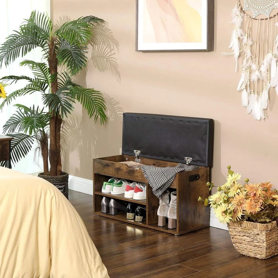 Gestoffeerde Schoenenbank - 3 Open Compartimenten - Vintage 5 Gestoffeerde Schoenenbank - 3 Open Compartimenten - Vintage - Afbeelding 5