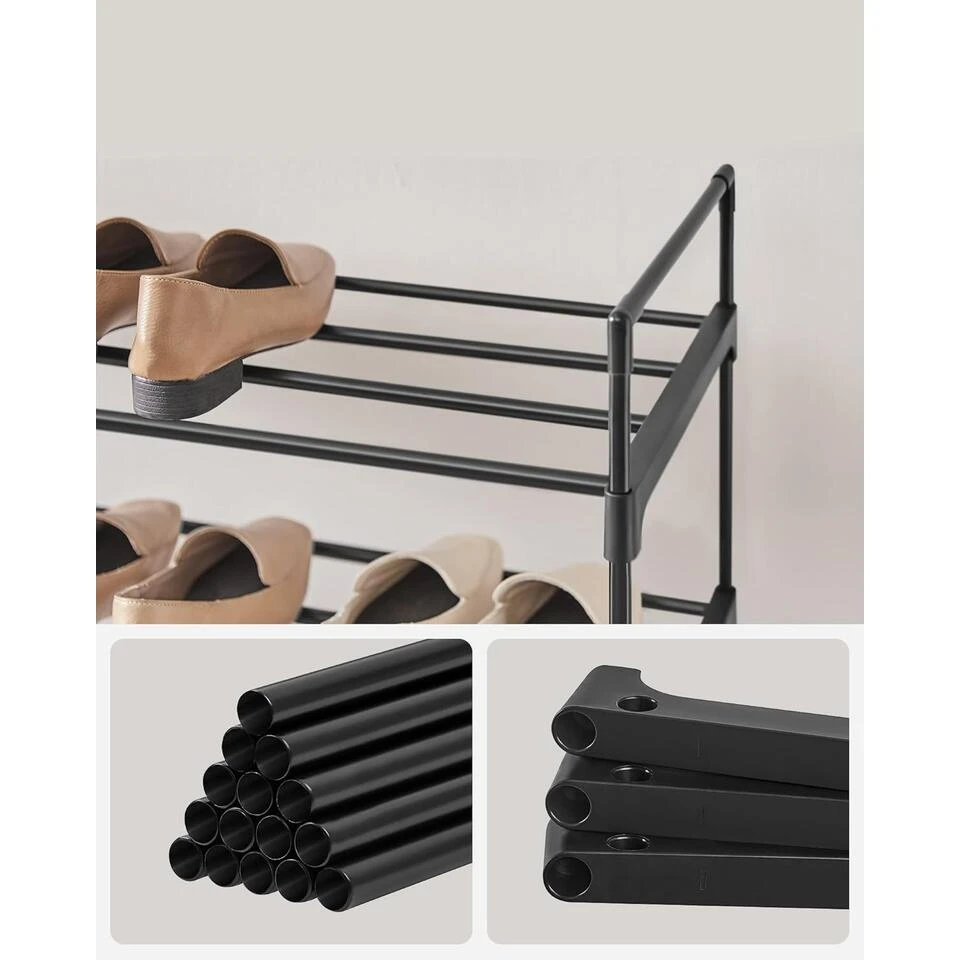 Schoenenrek - 4 Niveaus - Metaal - 92x73x30 Cm - Zwart 6 Schoenenrek - 4 Niveaus - Metaal - 92x73x30 Cm - Zwart - Afbeelding 6