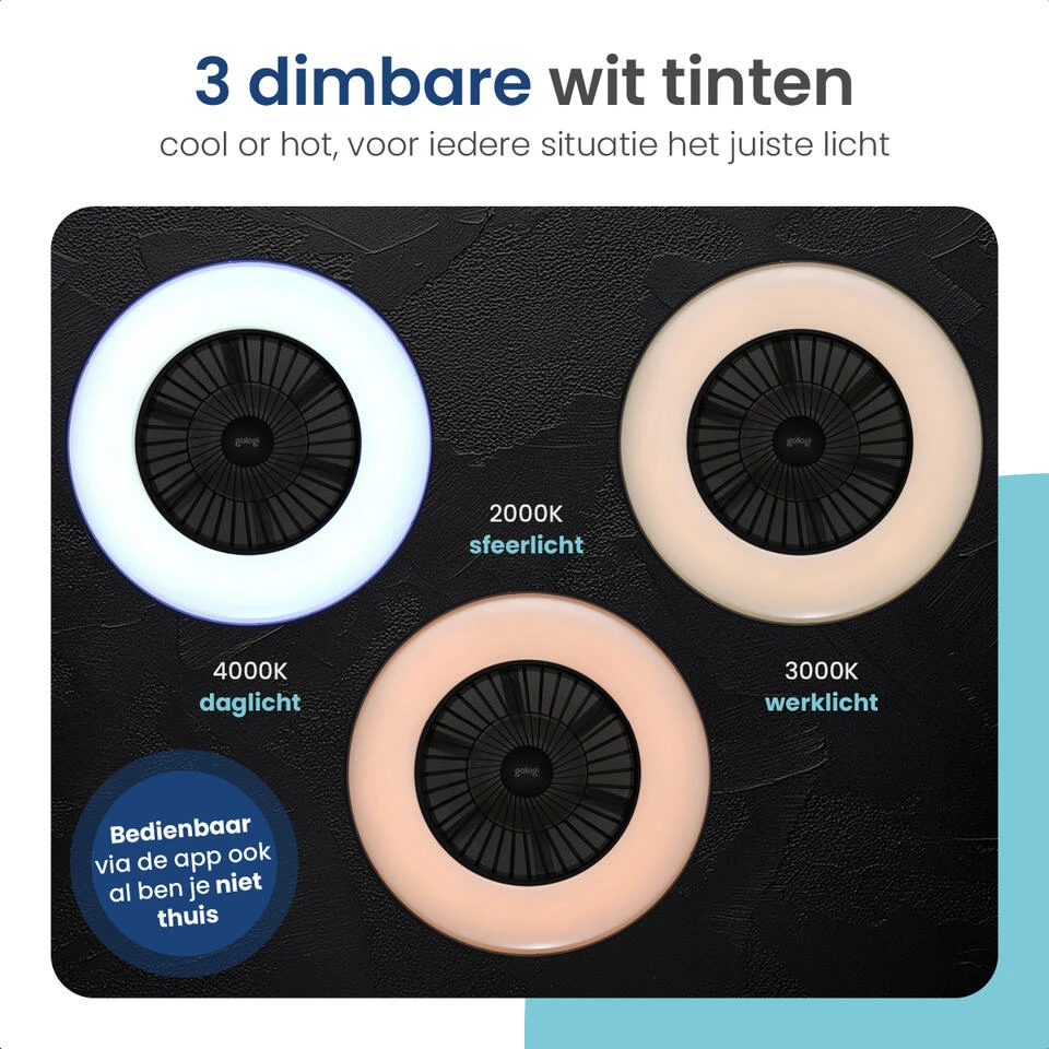 Gologi Plafondventilator Met Verlichting - Ø60 Cm - LED RGBW - 6 Standen 7 Gologi Plafondventilator Met Verlichting - Ø60 Cm - LED RGBW - 6 Standen - Afbeelding 7