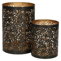 Merkloos Windlichten Set - 2x - Zwart/goud - 10/15 Cm - Theelichthouder -Leenbakker Winkel 415460a5e88f49b19e18534a1484f731