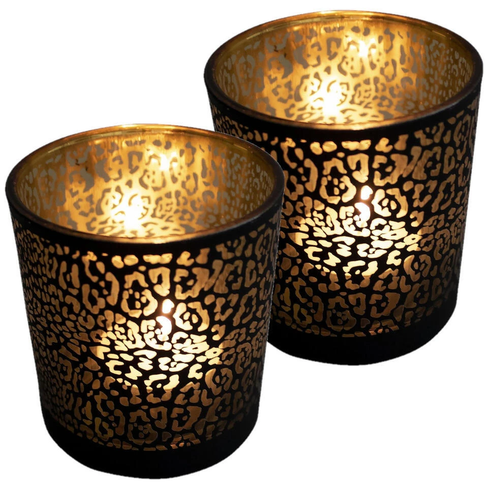 Mars & More Waxinelichthouder - Zwart - Glas - Jaguar Print - 8 Cm 4 Mars & More Waxinelichthouder - Zwart - Glas - Jaguar Print - 8 Cm - Afbeelding 4
