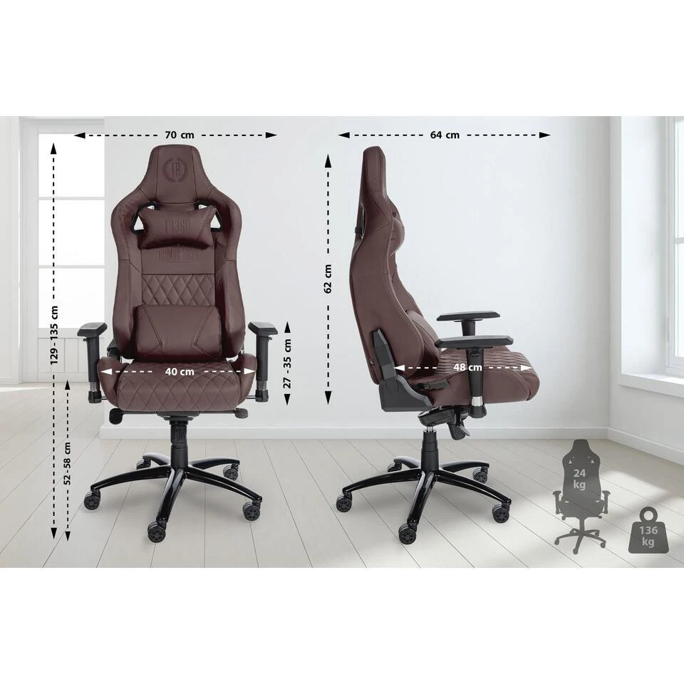 CLP Bureaustoel Keren Zwart Frame - Echt Leer - Bruin 2 CLP Bureaustoel Keren Zwart Frame - Echt Leer - Bruin - Afbeelding 2