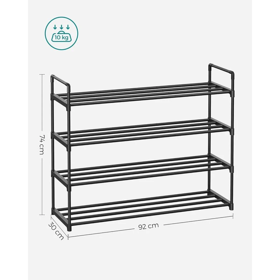 Schoenenrek - 4 Niveaus - Metaal - 92x73x30 Cm - Zwart 7 Schoenenrek - 4 Niveaus - Metaal - 92x73x30 Cm - Zwart - Afbeelding 7