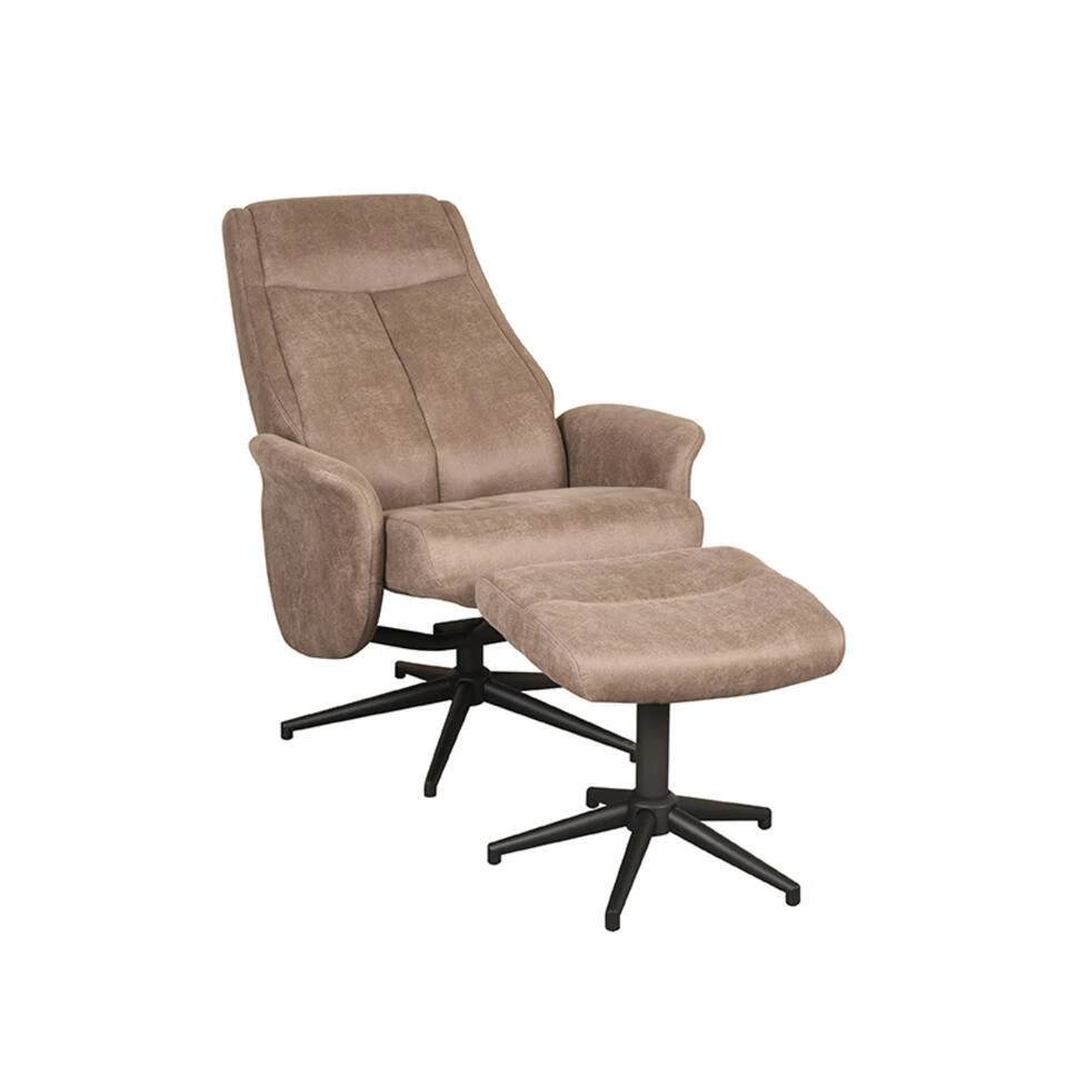 LABEL51 Fauteuil Bergen - Taupe - Micro Suede - Incl. Hocker - 62x77x53 Cm 2 LABEL51 Fauteuil Bergen - Taupe - Micro Suede - Incl. Hocker - 62x77x53 Cm - Afbeelding 2