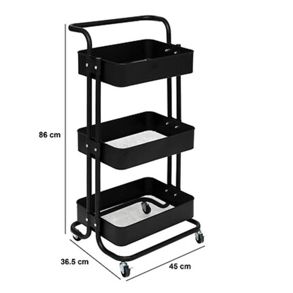 5Five Keuken/badkamer Opberg Trolley - 3 Laags - Zwart 4 5Five Keuken/badkamer Opberg Trolley - 3 Laags - Zwart - Afbeelding 4