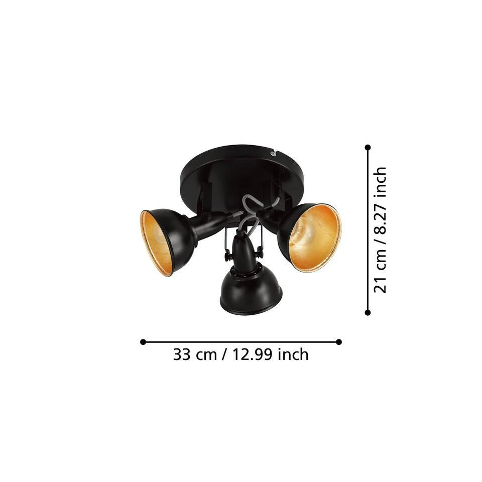 EGLO Thornton Opbouwspot - E14 - 21 Cm - Zwart/Goud 3 EGLO Thornton Opbouwspot - E14 - 21 Cm - Zwart/Goud - Afbeelding 3