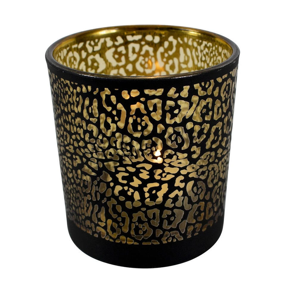 Mars & More Waxinelichthouder - Zwart - Glas - Jaguar Print - 8 Cm 2 Mars & More Waxinelichthouder - Zwart - Glas - Jaguar Print - 8 Cm - Afbeelding 2