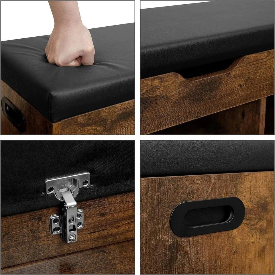 Gestoffeerde Schoenenbank - 3 Open Compartimenten - Vintage 6 Gestoffeerde Schoenenbank - 3 Open Compartimenten - Vintage - Afbeelding 6