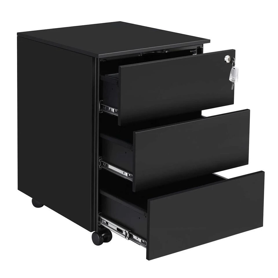 Bureau Ladeblok Verrijdbaar Incl. Slot - 55x45x39cm - Zwart 3 Bureau Ladeblok Verrijdbaar Incl. Slot - 55x45x39cm - Zwart - Afbeelding 3