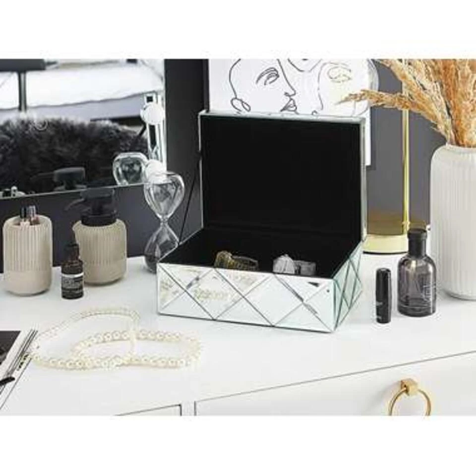 Beliani Juwelenkist GORRON - Zilver Glas 2 Beliani Juwelenkist GORRON - Zilver Glas - Afbeelding 2