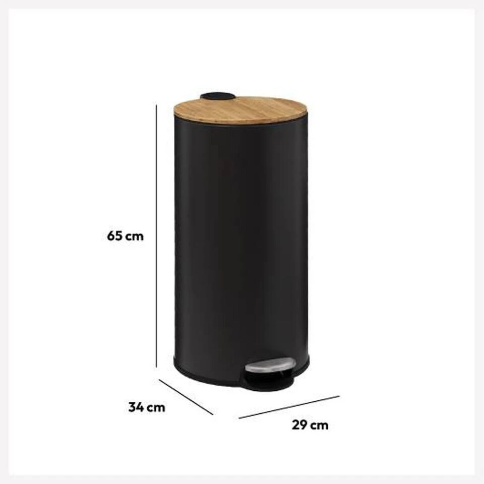 5Five Prullenbak/pedaalemmer Bamboe - Zwart - 30L - 38 X 29 X 60 Cm 8 5Five Prullenbak/pedaalemmer Bamboe - Zwart - 30L - 38 X 29 X 60 Cm - Afbeelding 8