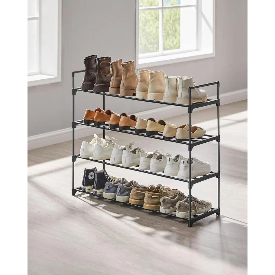 Schoenenrek - 4 Niveaus - Metaal - 92x73x30 Cm - Zwart 5 Schoenenrek - 4 Niveaus - Metaal - 92x73x30 Cm - Zwart - Afbeelding 5