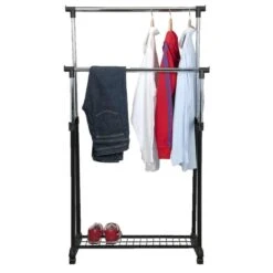 Kledingrek Op Wieltjes - Zwart/chroom - Dubbel Rek -Leenbakker Winkel 70200066 0140