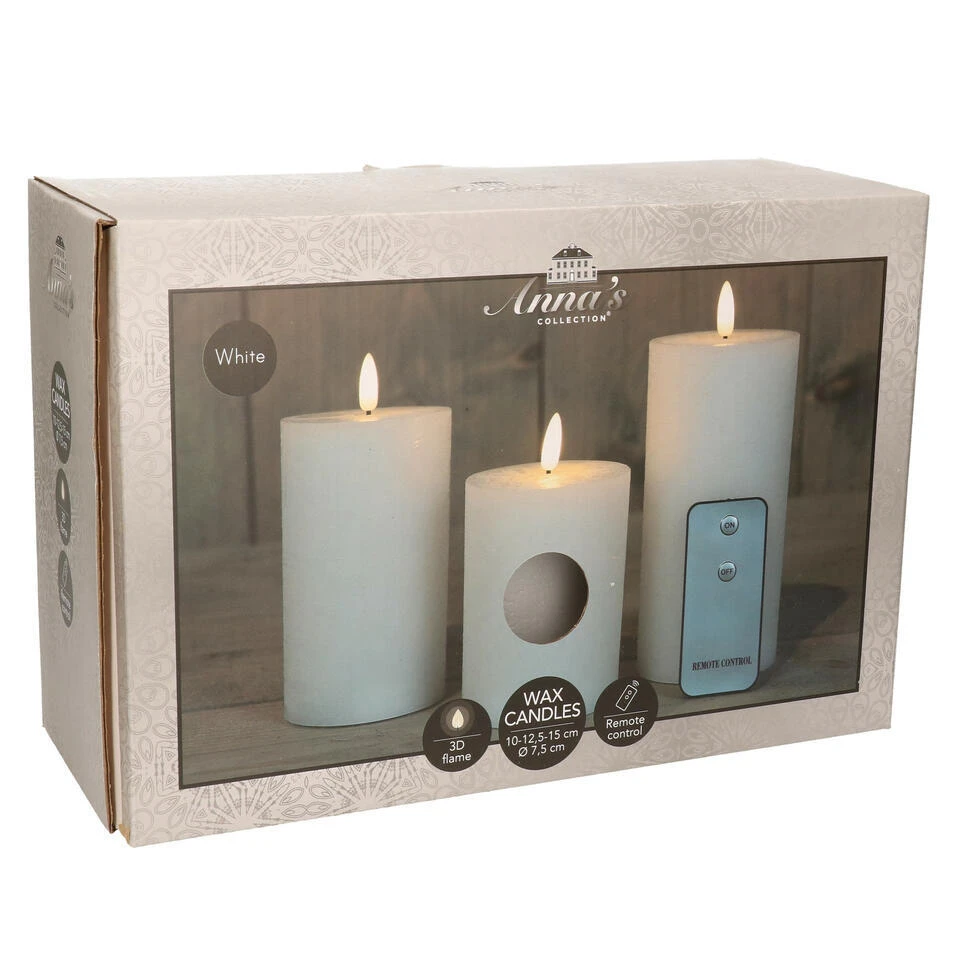 Anna's Collection LED Stompkaarsen Met Afstandsbediening - 3x - Wit 2 Anna's Collection LED Stompkaarsen Met Afstandsbediening - 3x - Wit - Afbeelding 2