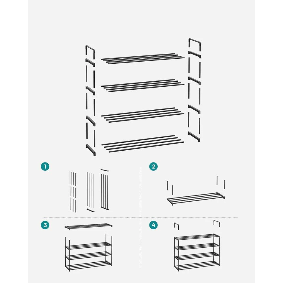Schoenenrek - 4 Niveaus - Metaal - 92x73x30 Cm - Zwart 8 Schoenenrek - 4 Niveaus - Metaal - 92x73x30 Cm - Zwart - Afbeelding 8