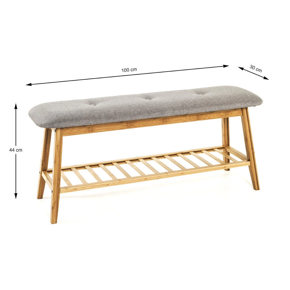 Haku Schoenbank Met Gestoffeerd Zitvlak - Bamboehouten Design 2 Haku Schoenbank Met Gestoffeerd Zitvlak - Bamboehouten Design - Afbeelding 2