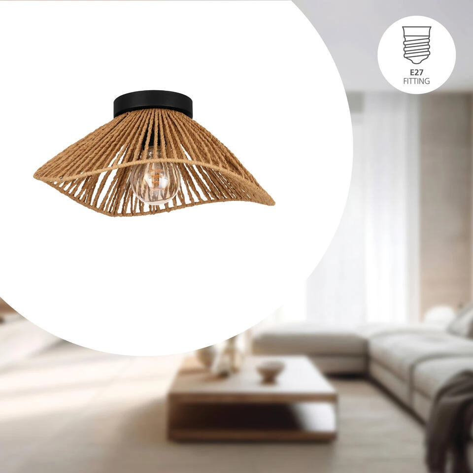 EGLO Lavister Plafonnière - E27 - Papier/Staal - Zwart/Bruin 3 EGLO Lavister Plafonnière - E27 - Papier/Staal - Zwart/Bruin - Afbeelding 3