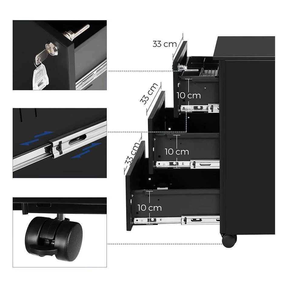 Bureau Ladeblok Verrijdbaar Incl. Slot - 55x45x39cm - Zwart 6 Bureau Ladeblok Verrijdbaar Incl. Slot - 55x45x39cm - Zwart - Afbeelding 6