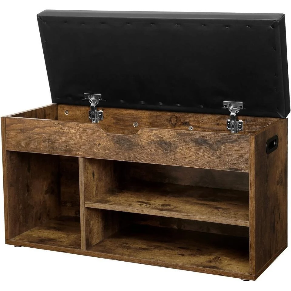 Gestoffeerde Schoenenbank - 3 Open Compartimenten - Vintage 4 Gestoffeerde Schoenenbank - 3 Open Compartimenten - Vintage - Afbeelding 4