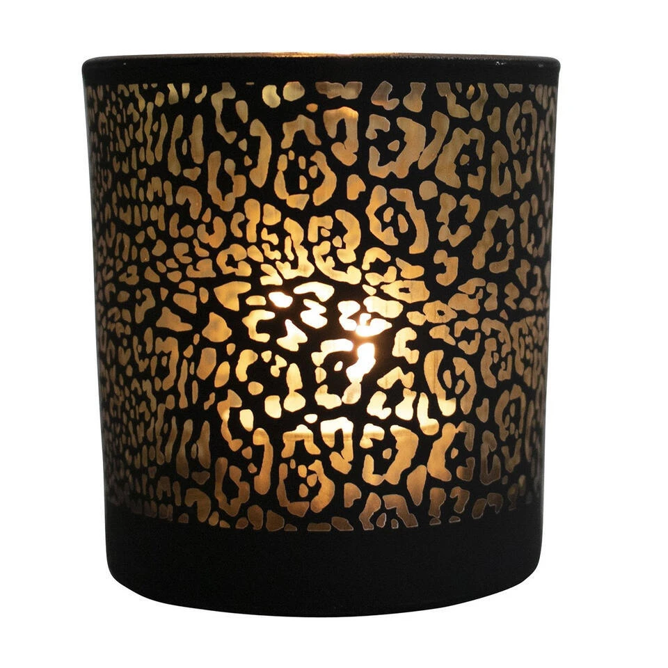 Mars & More Waxinelichthouder - Zwart - Glas - Jaguar Print - 8 Cm 3 Mars & More Waxinelichthouder - Zwart - Glas - Jaguar Print - 8 Cm - Afbeelding 3