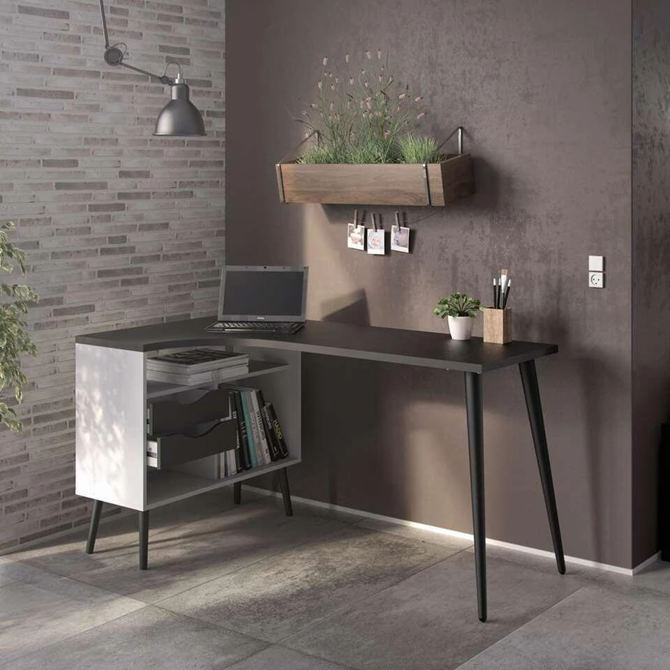 Bureau Delta - Wit/zwart - 75,8x145,1x81 Cm 4 Bureau Delta - Wit/zwart - 75,8x145,1x81 Cm - Afbeelding 4