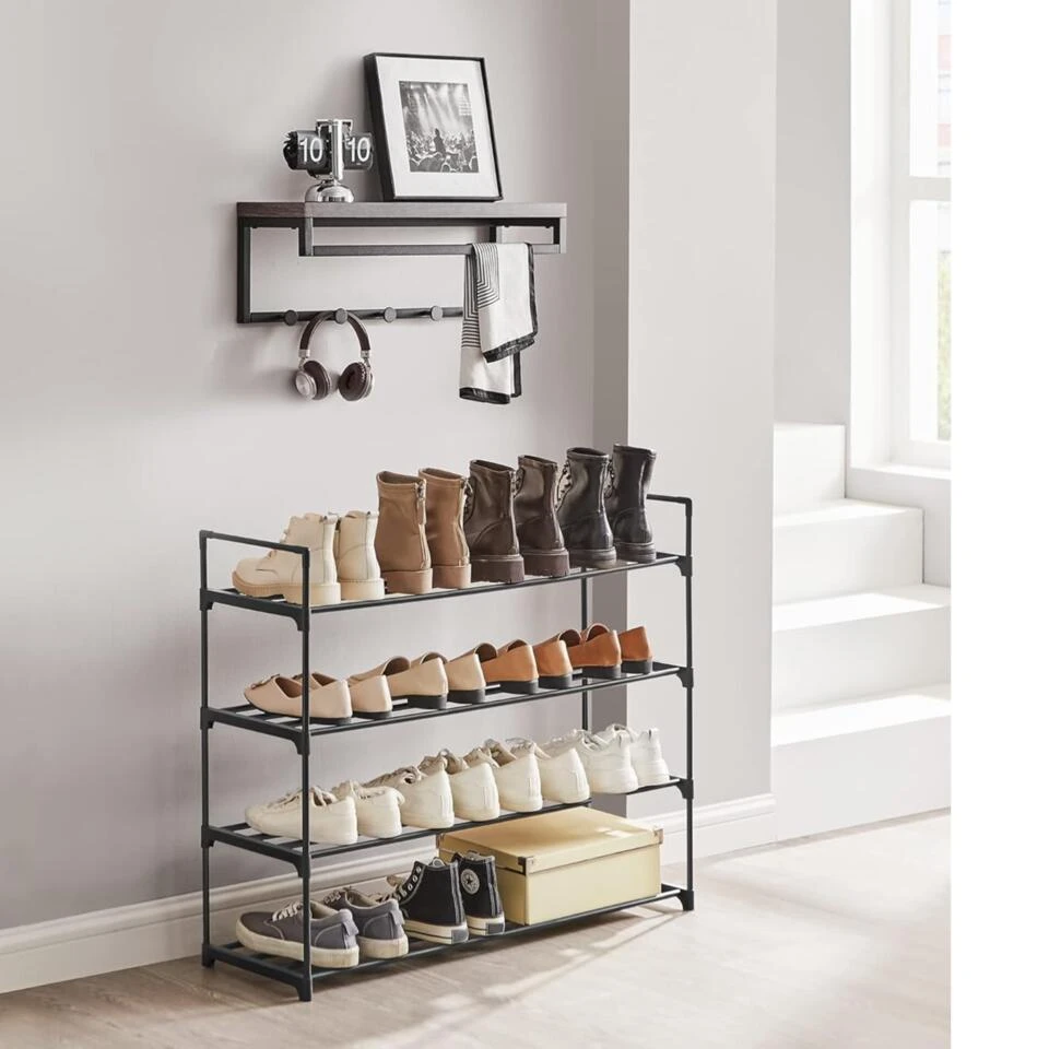 Schoenenrek - 4 Niveaus - Metaal - 92x73x30 Cm - Zwart 3 Schoenenrek - 4 Niveaus - Metaal - 92x73x30 Cm - Zwart - Afbeelding 3