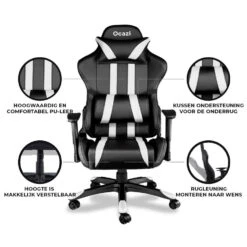 Ocazi Chicago Gaming Stoel - Bureaustoel - Zwart/Wit -Leenbakker Winkel 832169bdad66456a92f91f8096b56bab