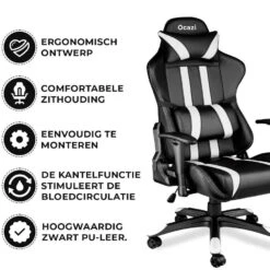 Ocazi Chicago Gaming Stoel - Bureaustoel - Zwart/Wit -Leenbakker Winkel 83919307943d4d8f8b82a4b3c7fa4ce0
