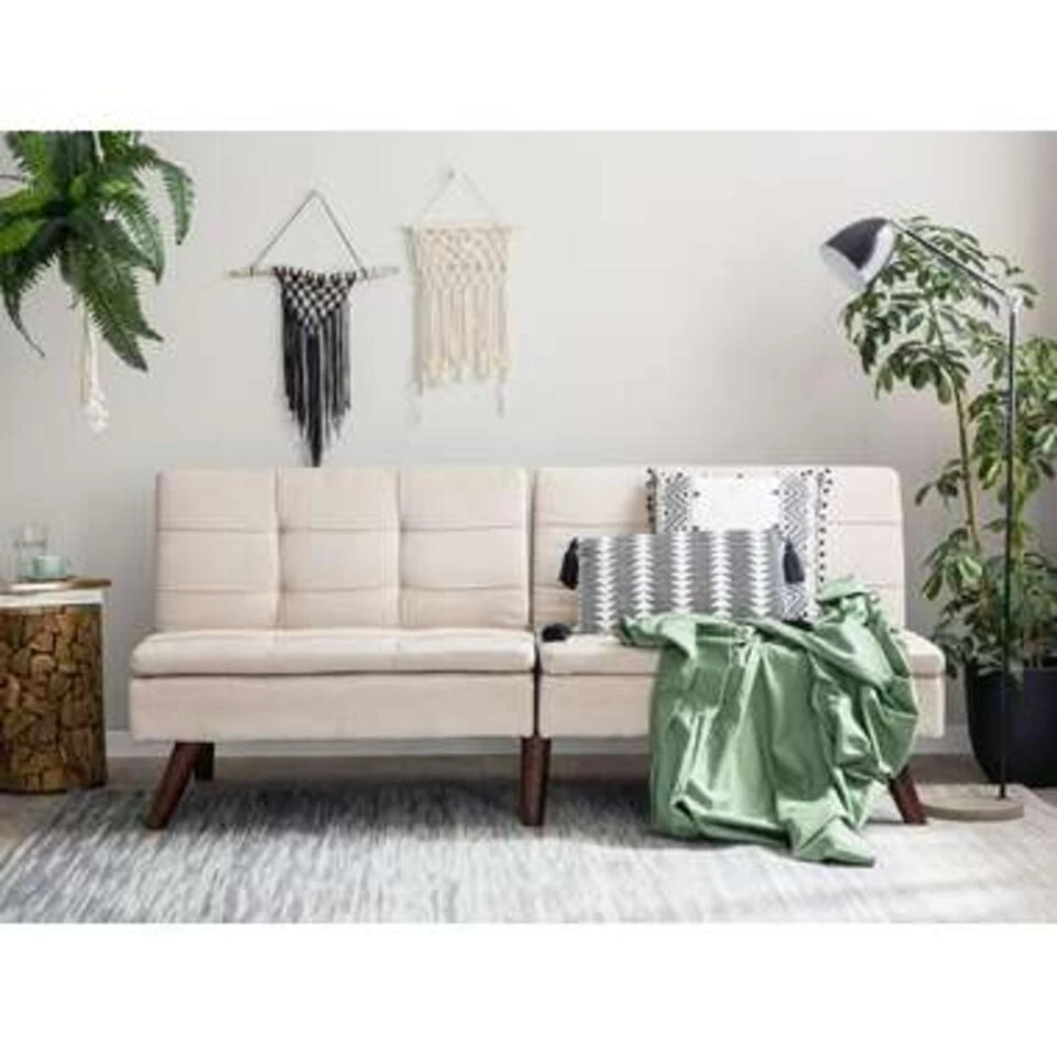 Beliani Driezitsbank - RONNE Beige Polyester 2 Beliani Driezitsbank - RONNE Beige Polyester - Afbeelding 2