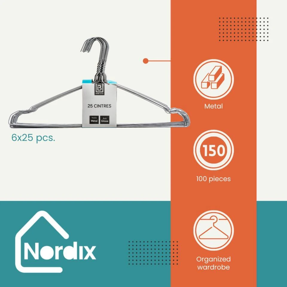 Nordix Kledinghangers Set 150 Stuks Metaal Draadhanger Kleerhangers 6 Nordix Kledinghangers Set 150 Stuks Metaal Draadhanger Kleerhangers - Afbeelding 6