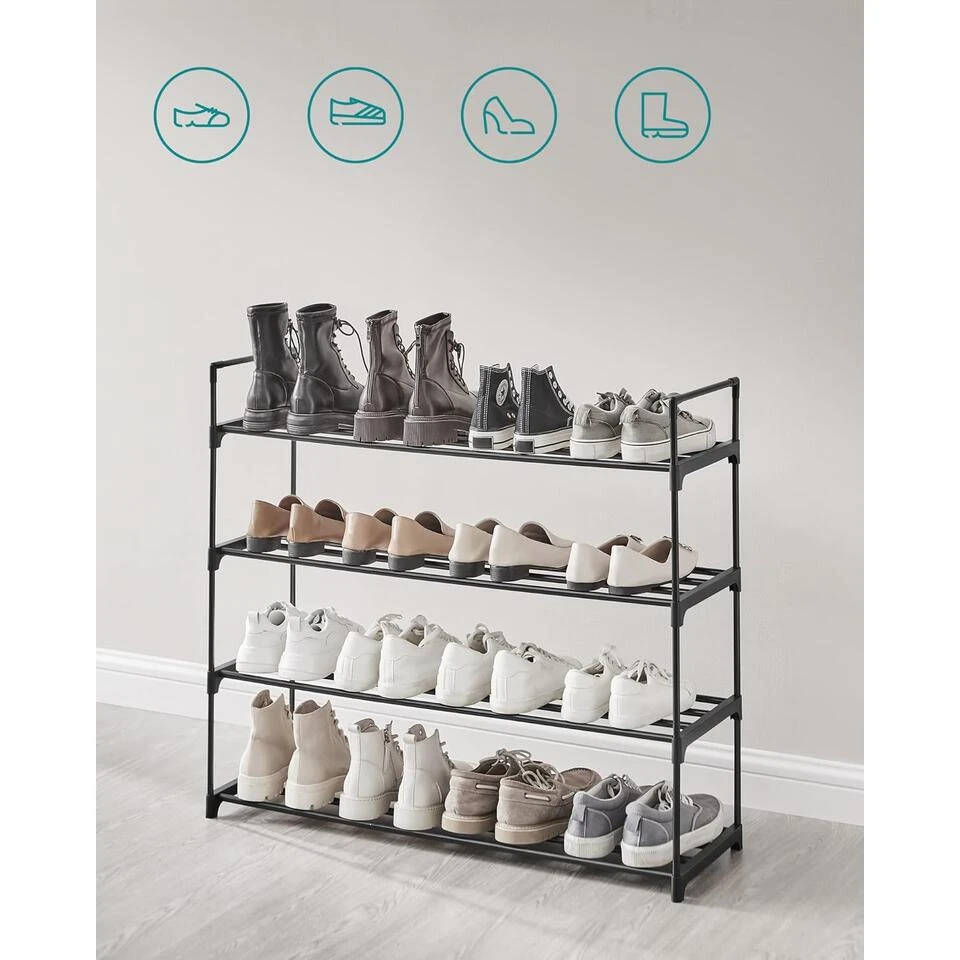 Schoenenrek - 4 Niveaus - Metaal - 92x73x30 Cm - Zwart 4 Schoenenrek - 4 Niveaus - Metaal - 92x73x30 Cm - Zwart - Afbeelding 4